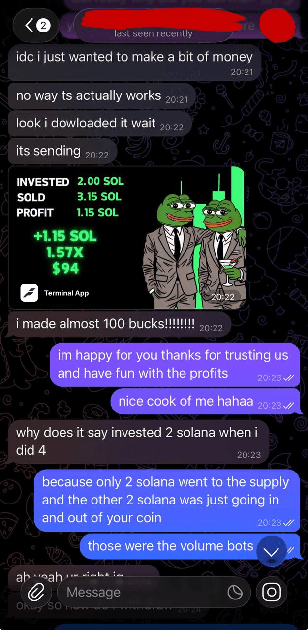 Terminal App trader feedback screenshot